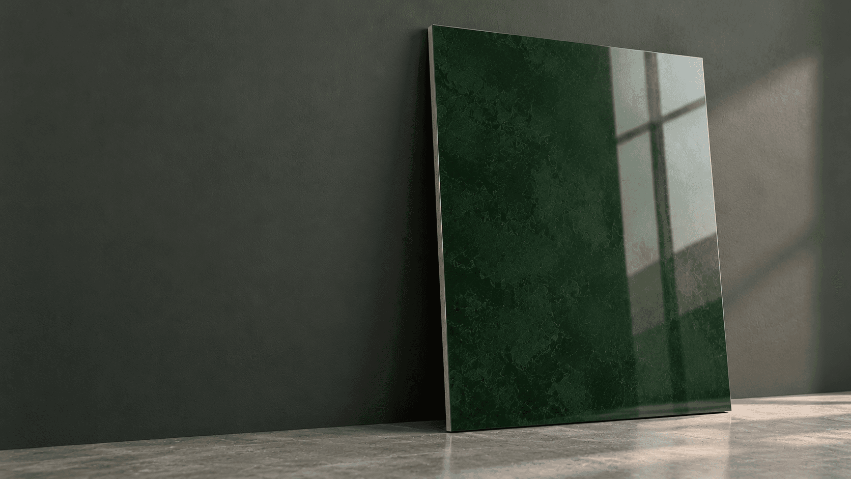 Generated photography reference of a green reflective material panel in an interior